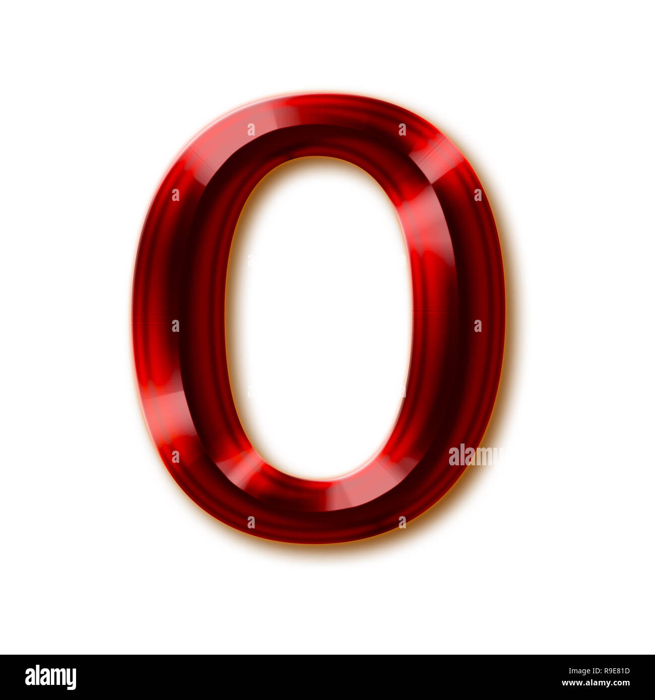 Nummer 0 vom stilvollen facettierte Rubin Alphabet, glänzenden Edelstein Buchstaben, Zahlen und Satzzeichen Stockfoto