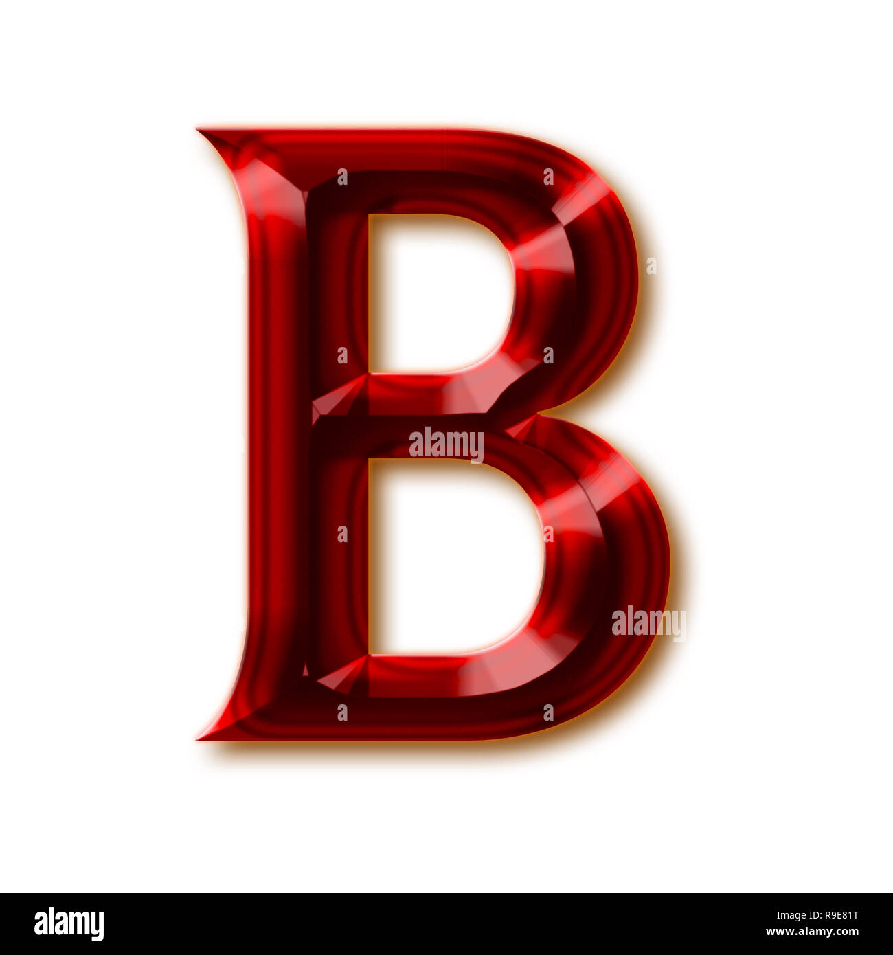Buchstabe B vom stilvollen facettierte Rubin Alphabet, glänzenden Edelstein Buchstaben, Zahlen und Satzzeichen Stockfoto
