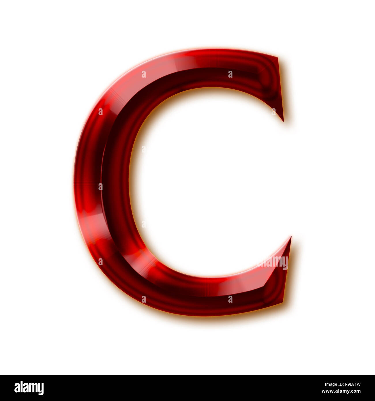 Buchstabe C vom stilvollen facettierte Rubin Alphabet, glänzenden Edelstein Buchstaben, Zahlen und Satzzeichen Stockfoto