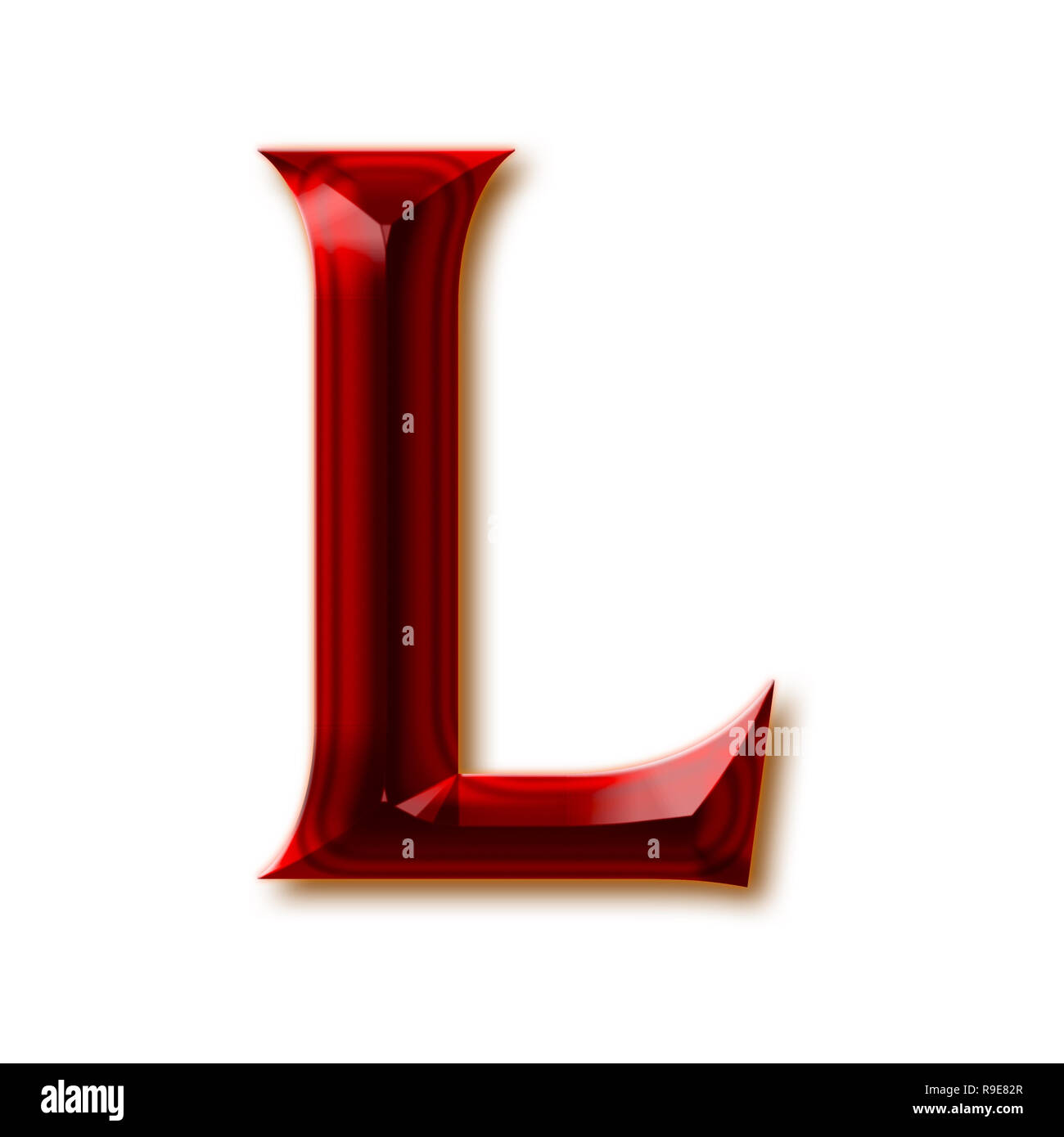 Buchstabe L vom stilvollen facettierte Rubin Alphabet, glänzenden Edelstein Buchstaben, Zahlen und Satzzeichen Stockfoto