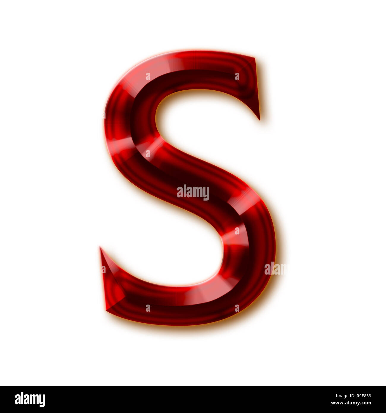 Buchstabe S vom stilvollen facettierte Rubin Alphabet, glänzenden Edelstein Buchstaben, Zahlen und Satzzeichen Stockfoto