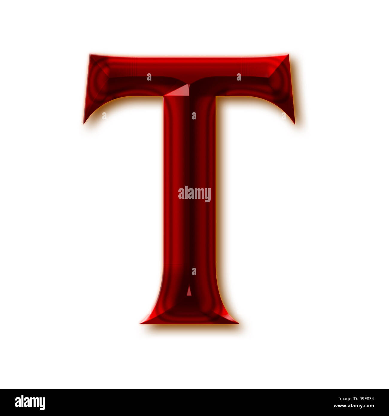 Buchstaben T vom stilvollen facettierte Rubin Alphabet, glänzenden Edelstein Buchstaben, Zahlen und Satzzeichen Stockfoto