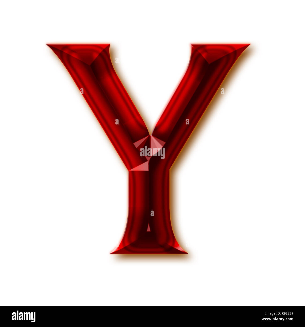 Buchstabe Y vom stilvollen facettierte Rubin Alphabet, glänzenden Edelstein Buchstaben, Zahlen und Satzzeichen Stockfoto