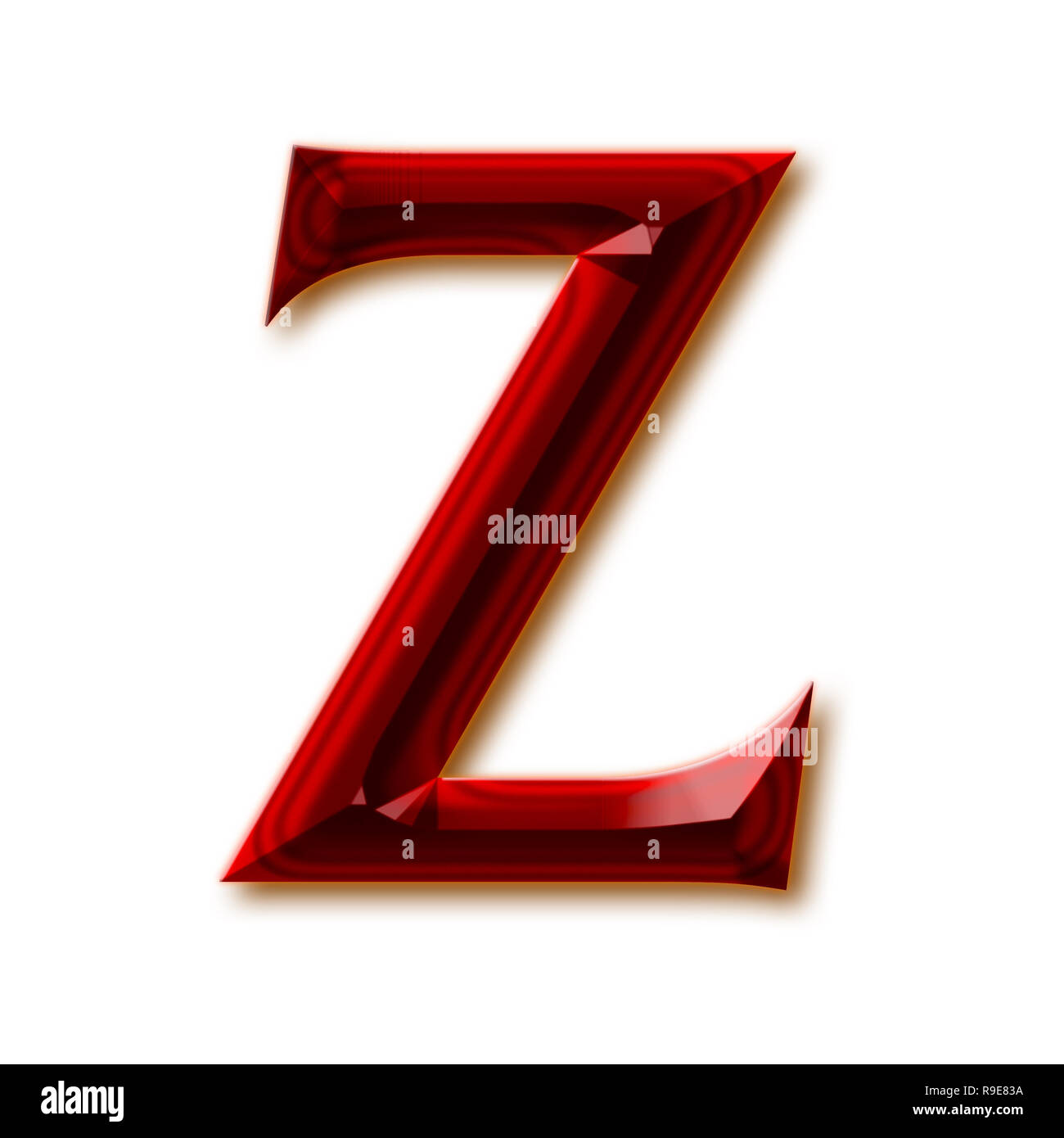 Buchstabe Z vom stilvollen facettierte Rubin Alphabet, glänzenden Edelstein Buchstaben, Zahlen und Satzzeichen Stockfoto