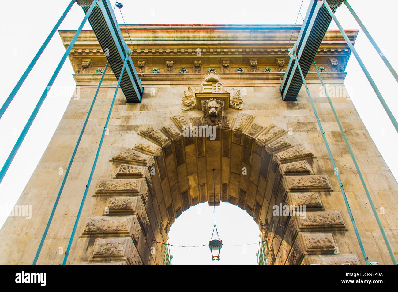 Schönen typischen Széchenyi Kettenbrücke, Sehenswürdigkeiten in Budapest, Ungarn Stockfoto