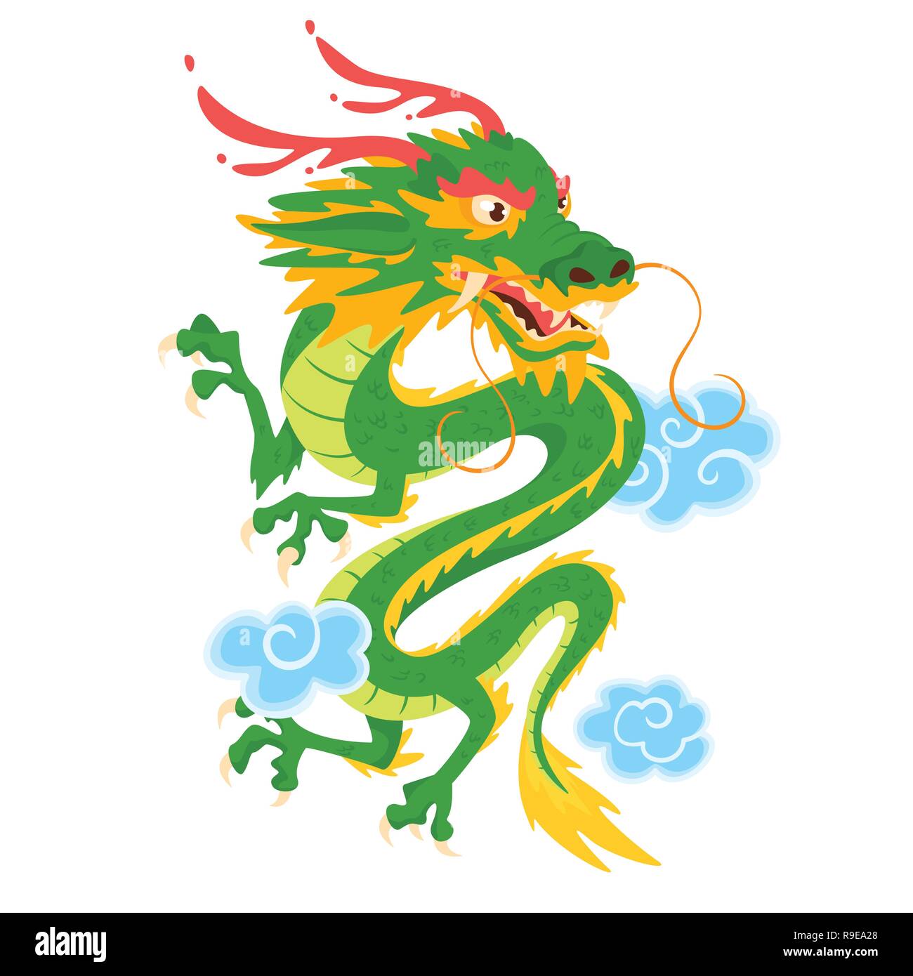 Traditionelle chinesische Drachen in Wolken Illustration, auf weißem Hintergrund. Stock Vektor