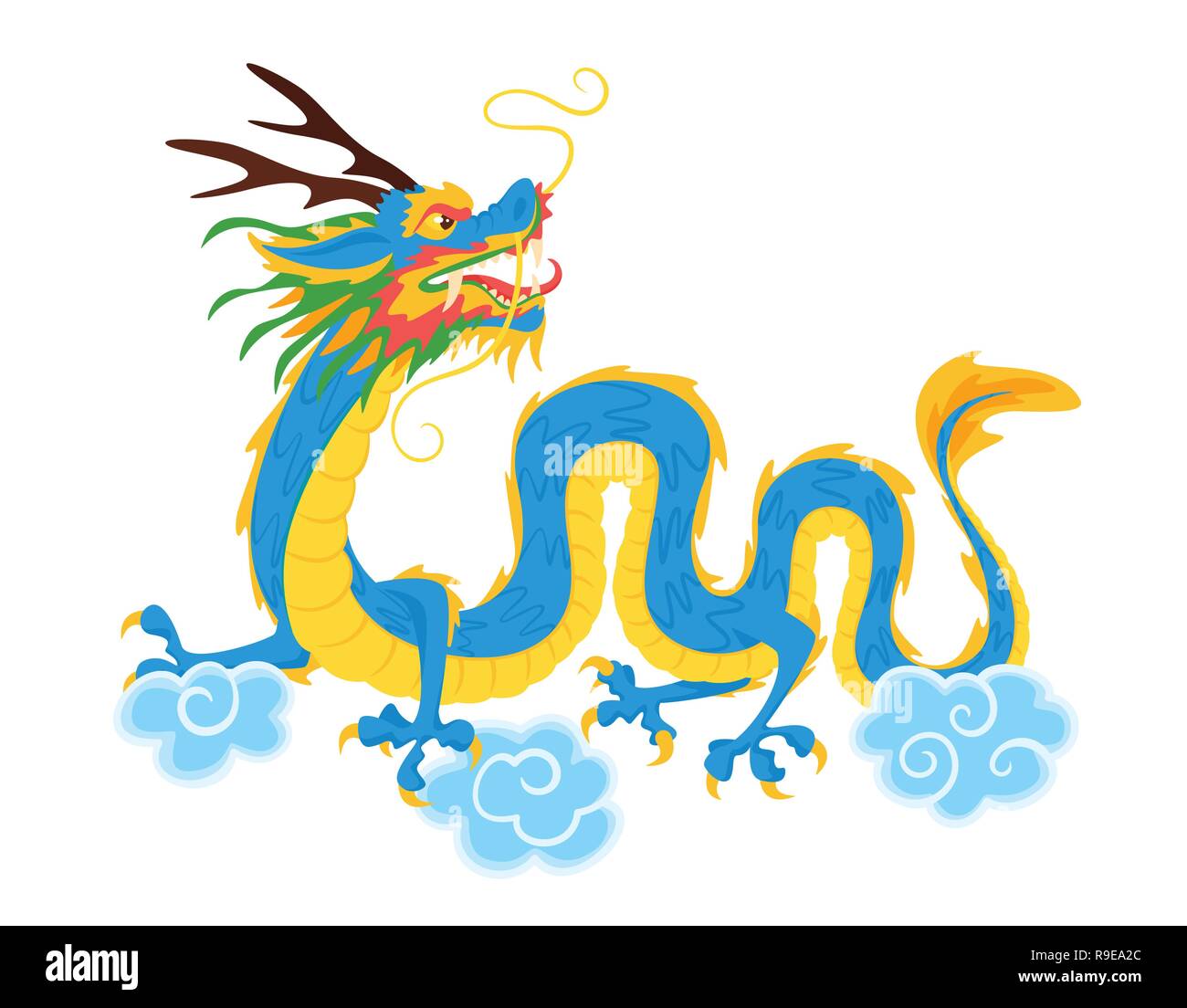 Traditionelle chinesische Drachen in Wolken Illustration, auf weißem Hintergrund. Stock Vektor