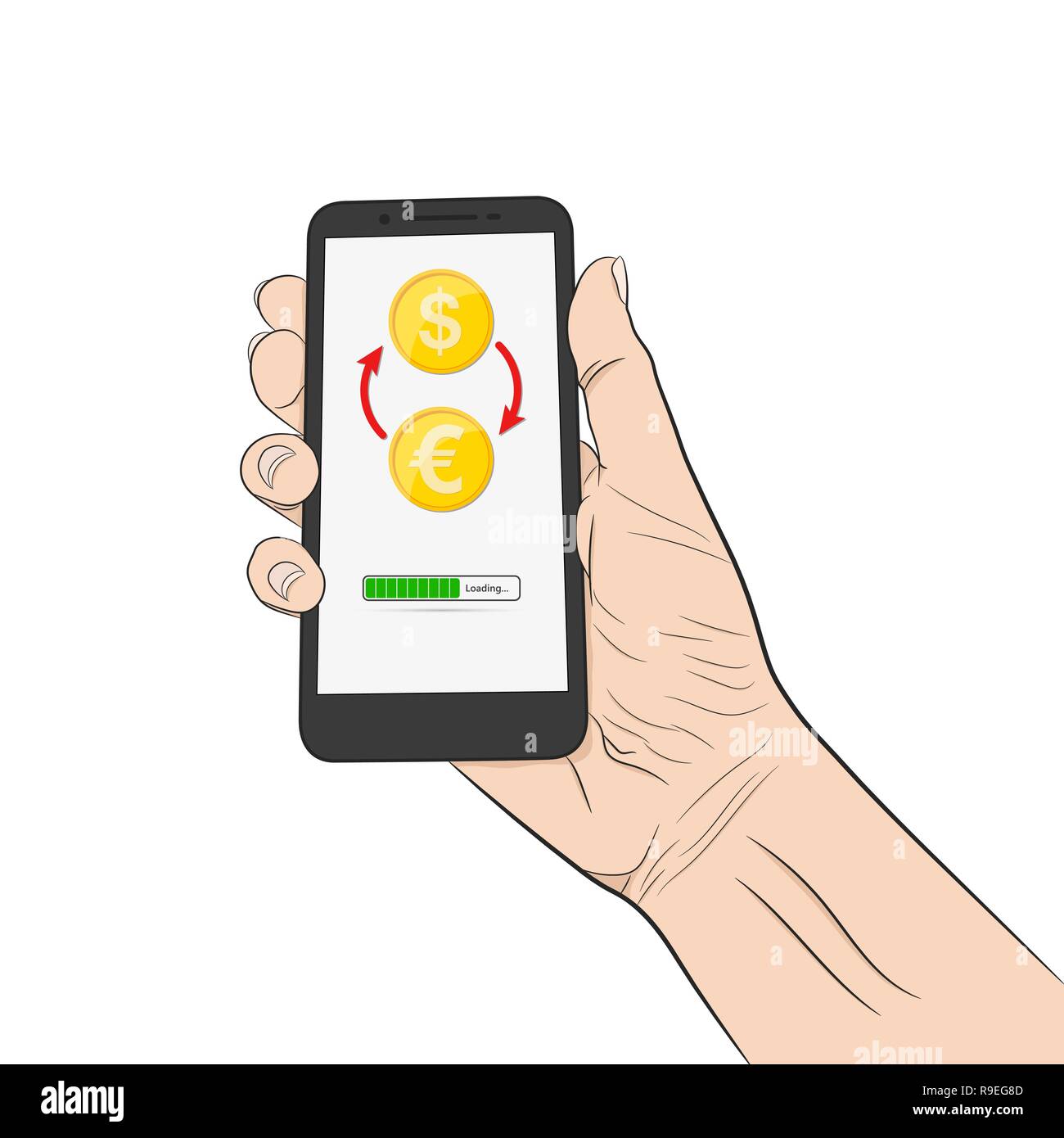 Mobile Banking Konzept. Vector Illustration. Devisenwechsel Symbol in Flat, isoliert. Stock Vektor