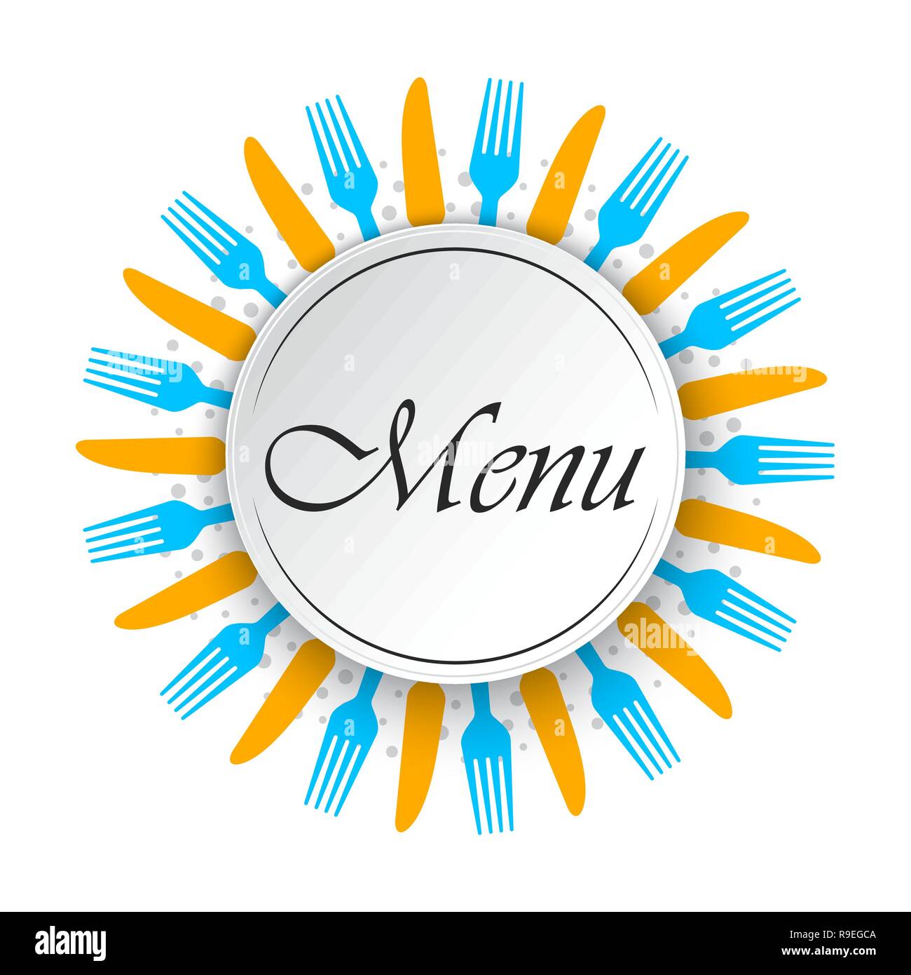 Abstrakte Menü Hintergrund mit Messern und Gabeln. Vector Illustration. Runde leeren Hintergrund für Menü im Restaurant. Stock Vektor