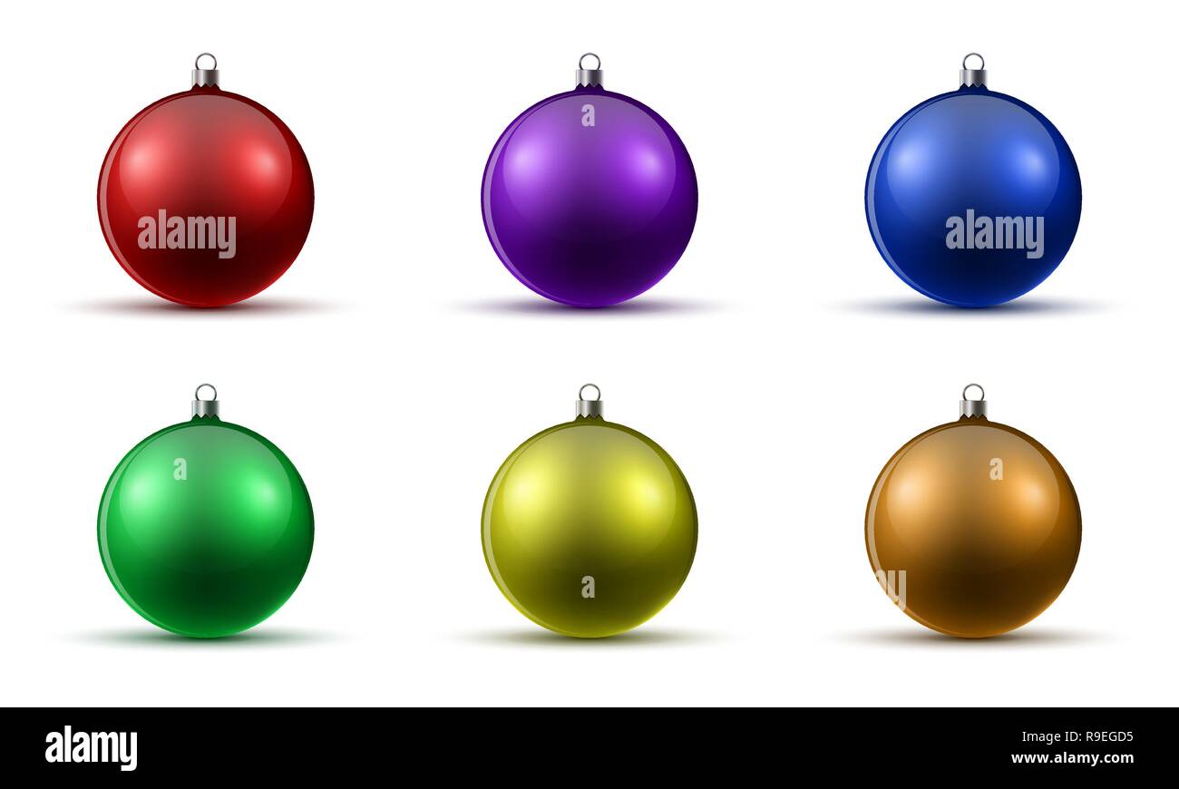 Satz farbiger Weihnachtskugeln isoliert. Vector Illustration. Glänzend realistische Weihnachtskugeln Stock Vektor