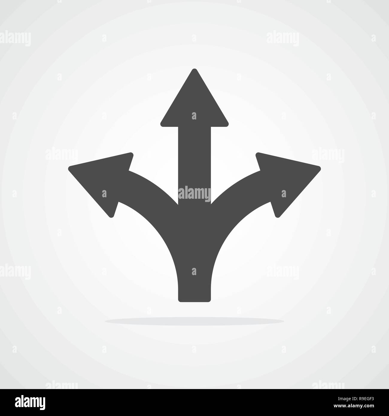 3-Wege Richtung Pfeil im flachen Stil. Vector Illustration. Straße Richtung Symbol isoliert. Stock Vektor