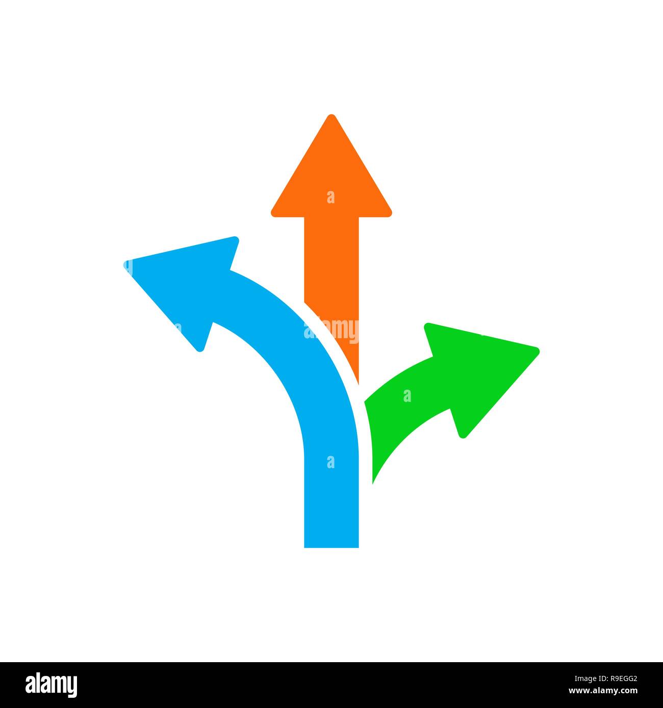 3-Wege Richtung Pfeil im flachen Stil. Vector Illustration. Straße Richtung Symbol isoliert. Stock Vektor