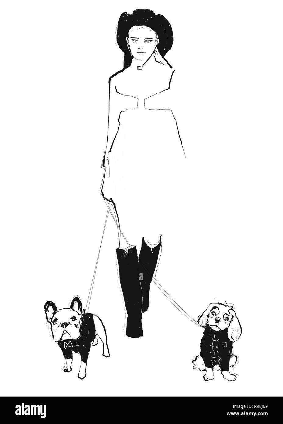 Mode Mädchen mit Hunden Stockfoto