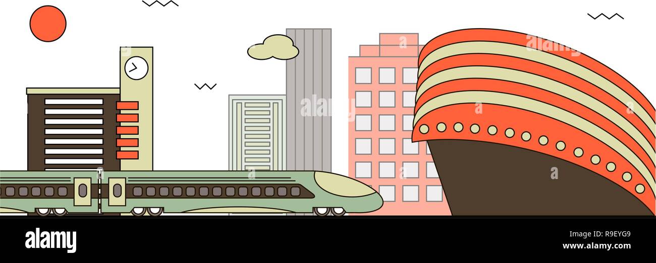 S-Bahnhof. Moderne Landschaft im flachen Design Stil Stock Vektor