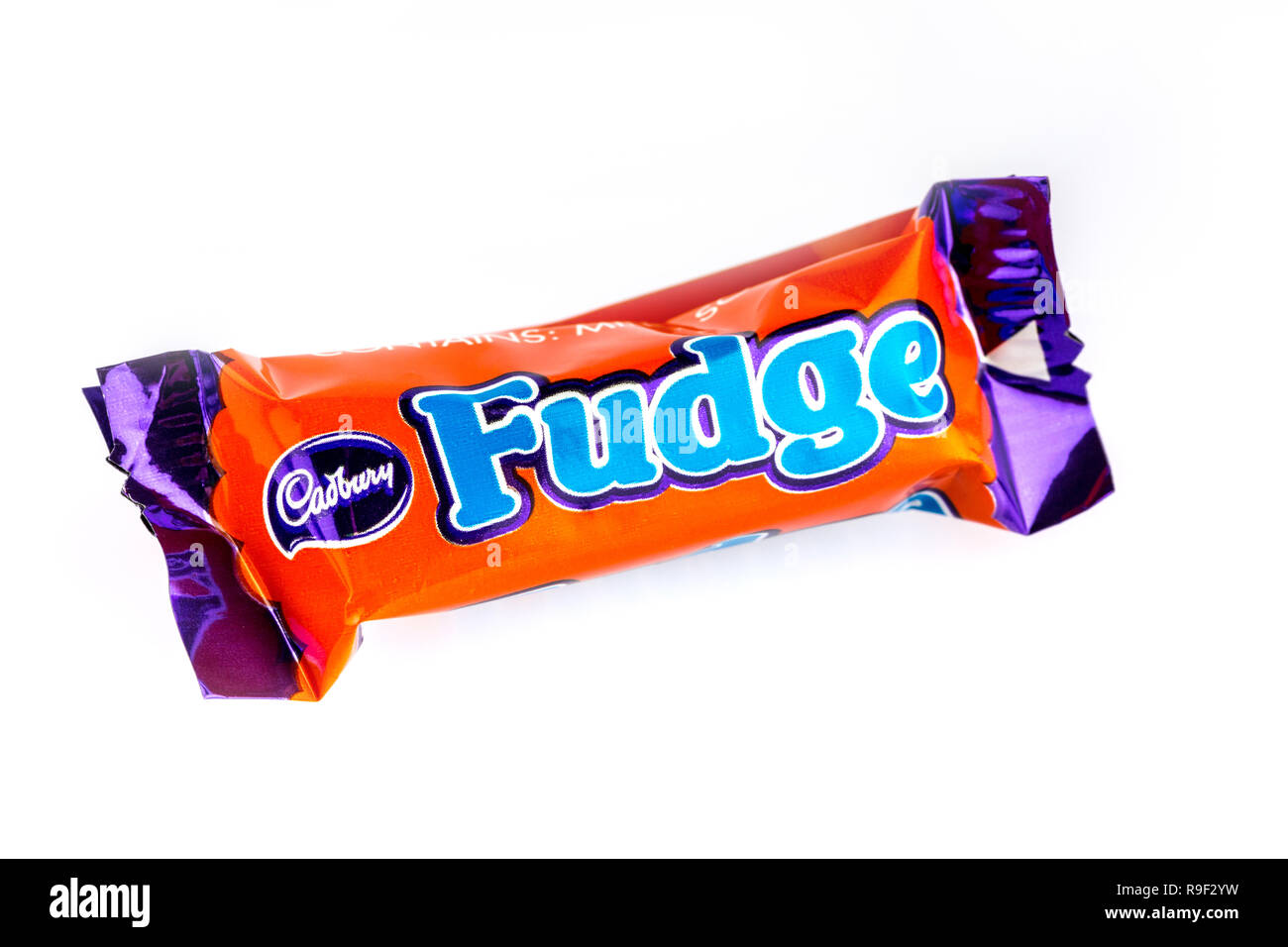 Cadburys Fudge Helden Schokolade auf weißem Hintergrund Stockfotografie