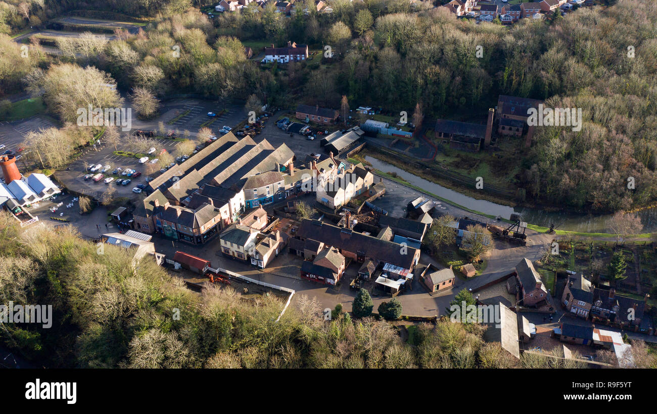 Luftaufnahme von Blists Hill Victorian Town - Die Ironbridge Gorge Museen Stockfoto