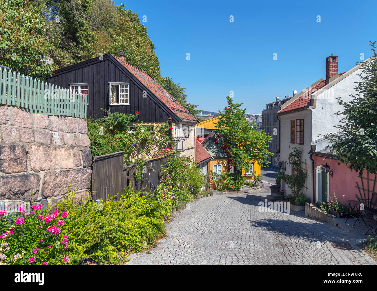 Traditionelle Häuser auf Damstredet, Oslo, Norwegen Stockfoto