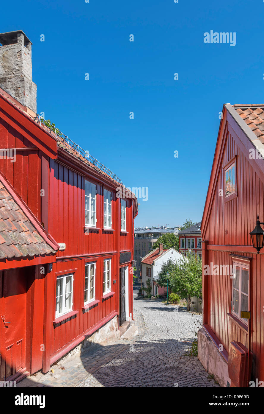Traditionelle Häuser auf Damstredet, Oslo, Norwegen Stockfoto