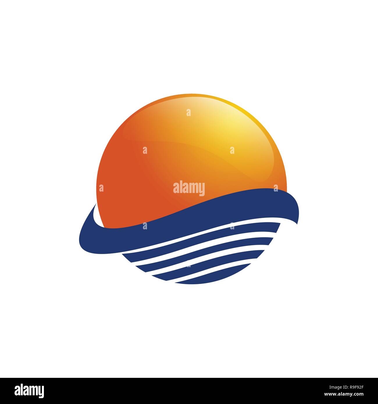 Sun über die Wellen des Meeres. Sonne und Meer. Sun Logo Symbol auf weißem Hintergrund. Editable Vector Illustration Stock Vektor