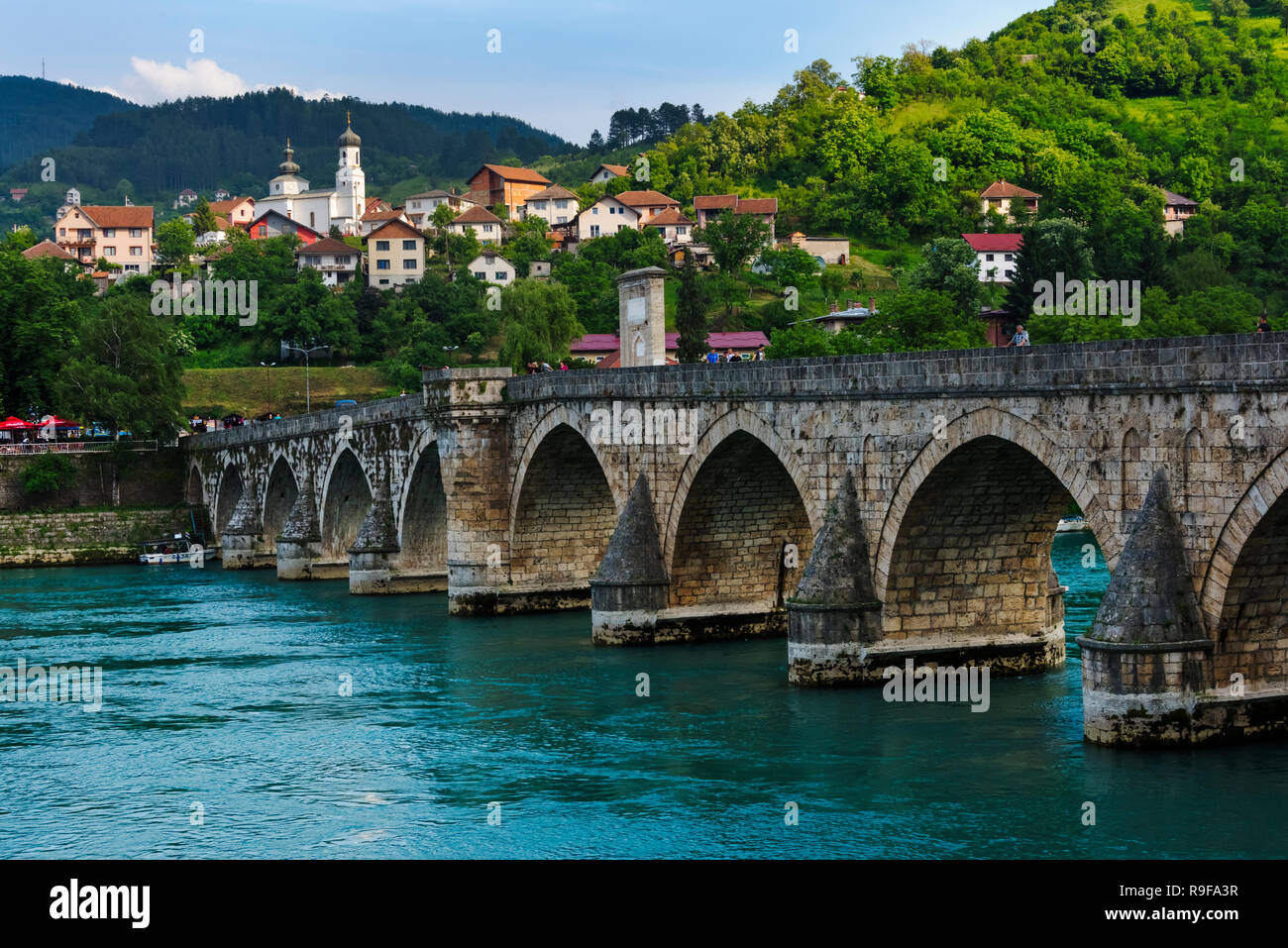 Mehmed Pascha Sokolovic Brücke über die Drina, UNESCO-Weltkulturerbe, Visegrad, Bosnien und Herzegowina Stockfoto