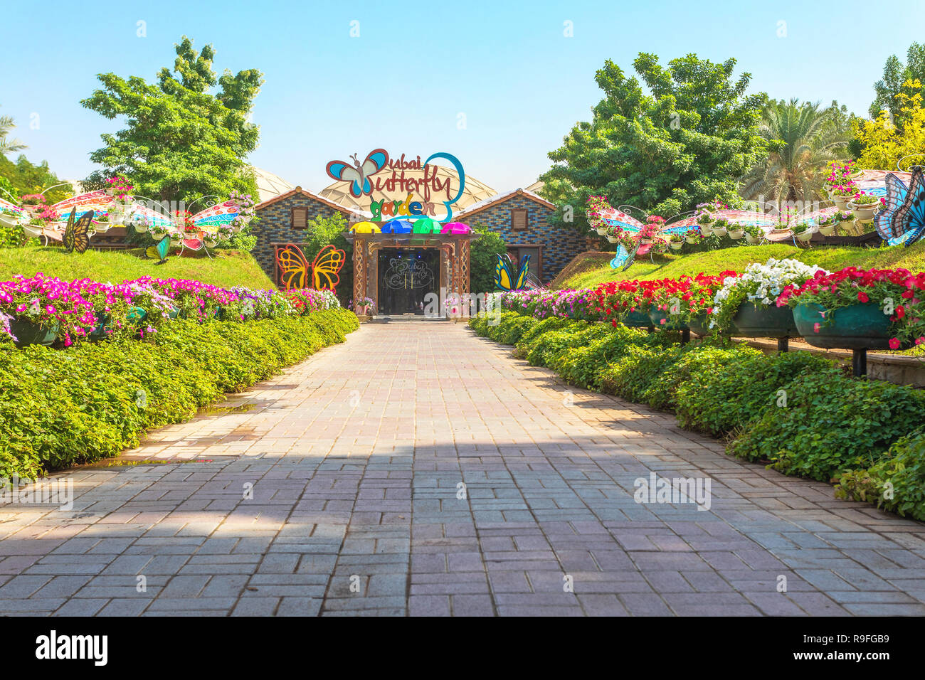 12 November, 2018 - Dubai, VAE: Dubai Butterfly Garden Museum Eingang. Die Heimat von über 15.000 Arten von Schmetterlingen und innerhalb der Wunder Ga entfernt Stockfoto
