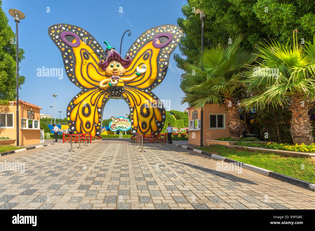 12 November, 2018 - Dubai, VAE: Dubai Schmetterlingsgarten Eingang. Die Heimat von über 15.000 Arten von Schmetterlingen und innerhalb der Wunder Garten befindet. Stockfoto