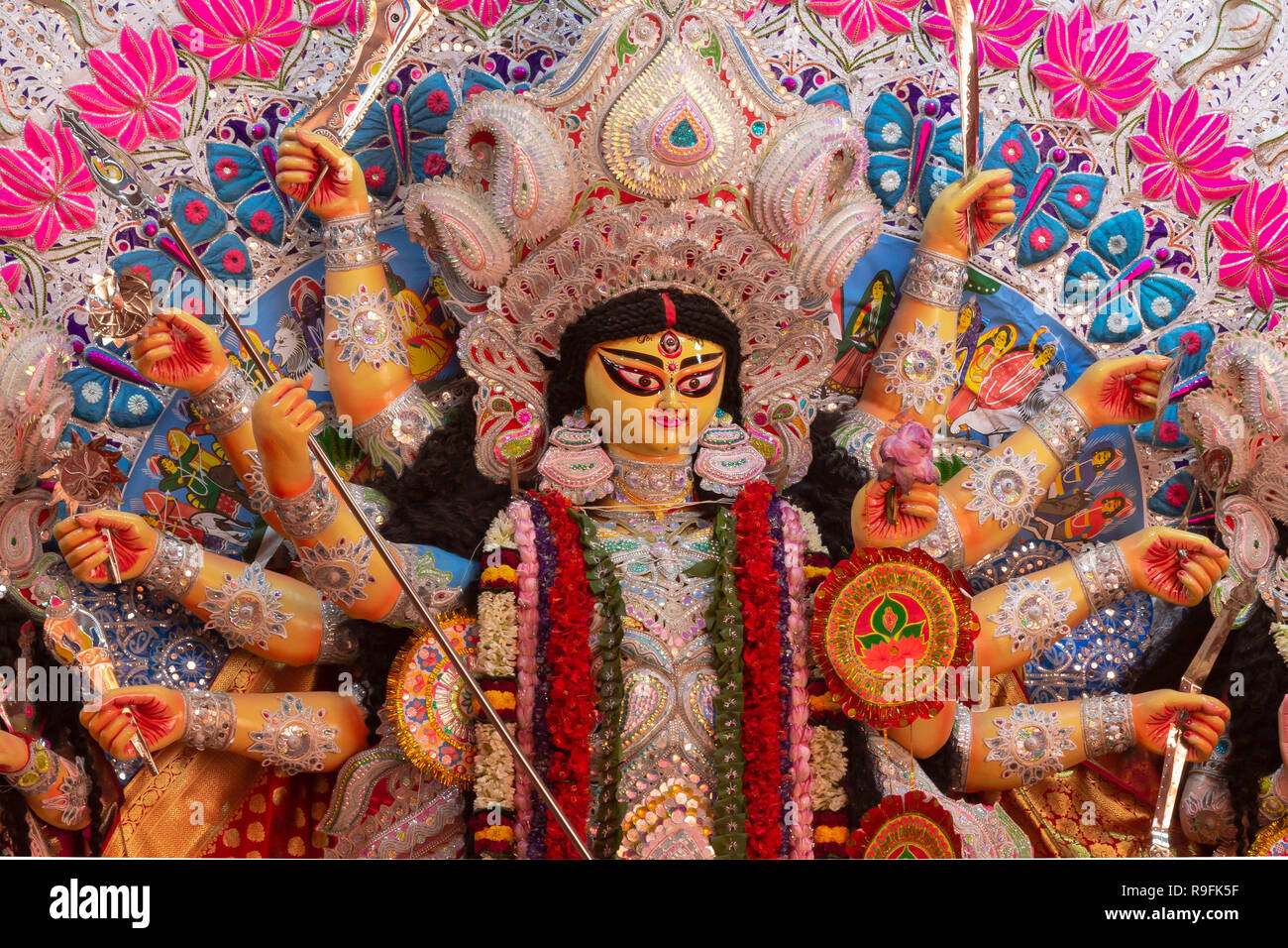 Kali Badi, C.R. Park, New Delhi, DT-16 Oct 2018. Eine Ansicht von Durga Puja Pandal Idiol In Stockfoto