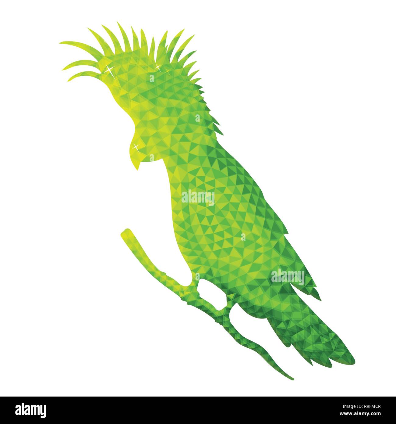 Vektor Design der Papagei in Low Poly Stil. Vogel von Australien. Grüne Farbe. Auf weissem Hintergrund. Silhouette von Kakadu aus Polygonen Seite. Stock Vektor