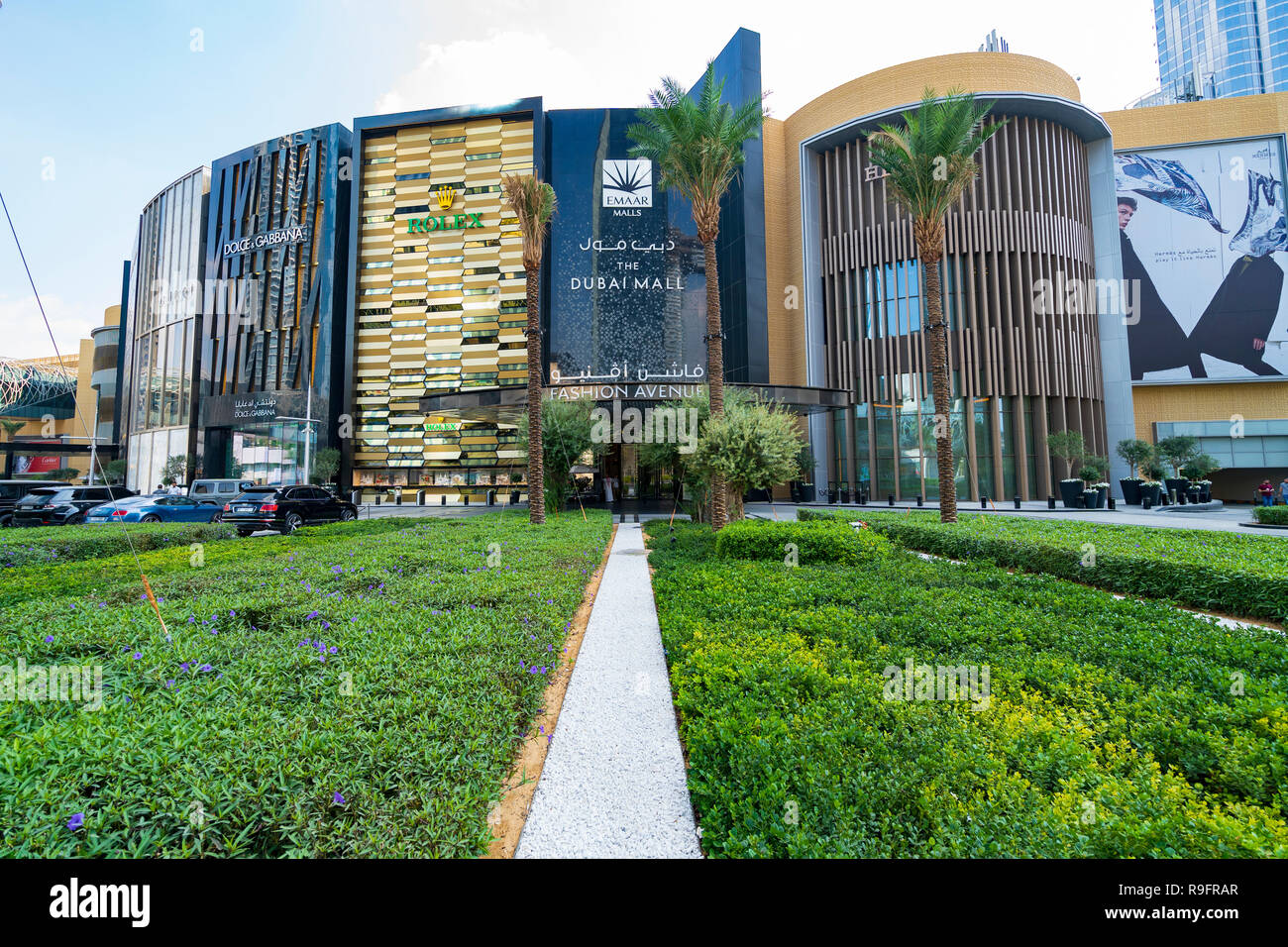 Die Außenseite des Dubai Mall Fashion Avenue, Downtown Dubai, Vereinigte Arabische Emirate Stockfoto