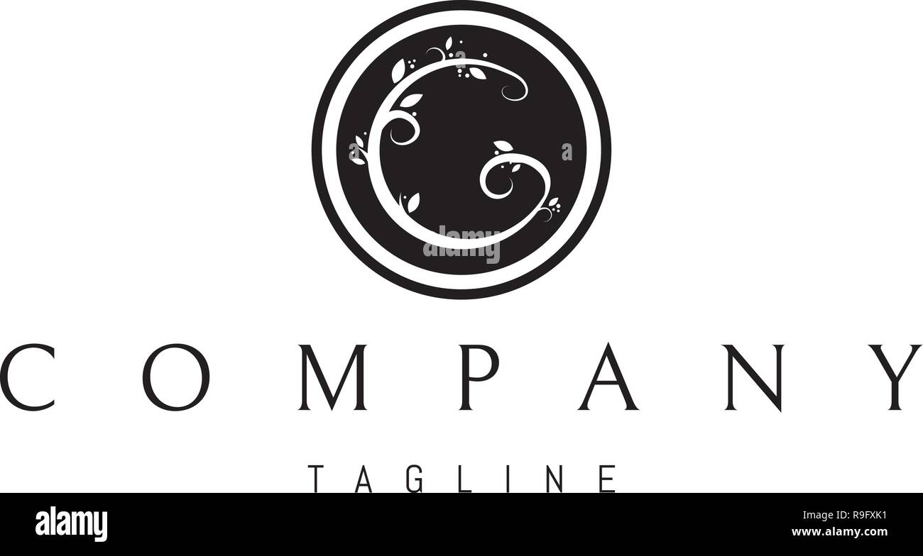 Abstrakte runde Logo des Buchstaben G in Form eines Baumes Ast mit Blätter. Stock Vektor