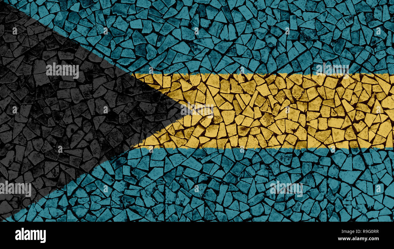 Fliesen Mosaik Gemälde von Bahamas Flagge, Hintergrund Textur Stockfoto