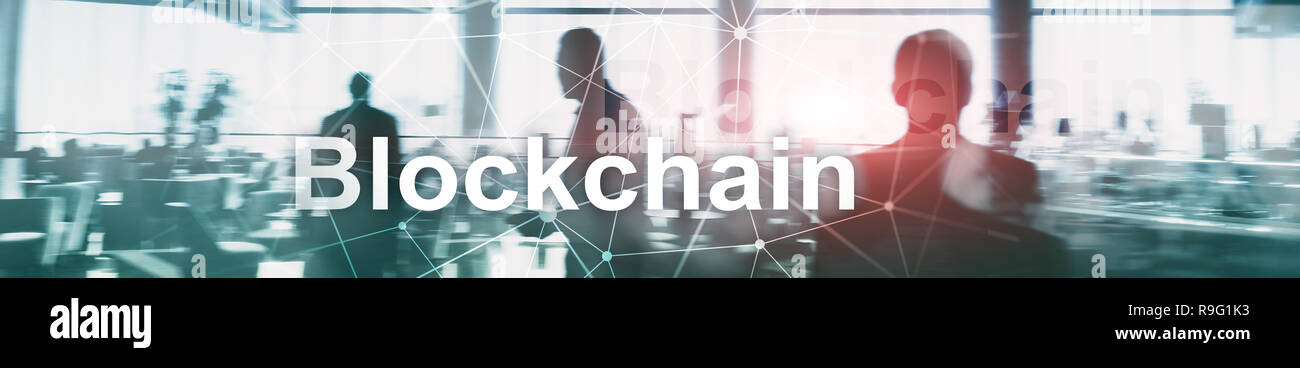 Blockchain Revolution, Innovation Technologie in modernen Unternehmen. Website header Banner. Stockfoto