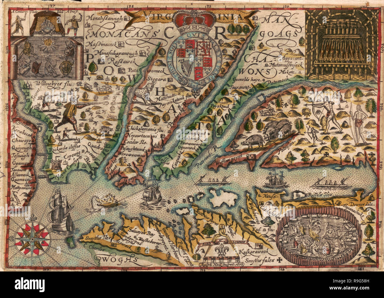 Karte von Virginia - Gedruckt für Michaell Sparke und sind in Greene sowld Arbowre, 1637 zu werden. Stockfoto