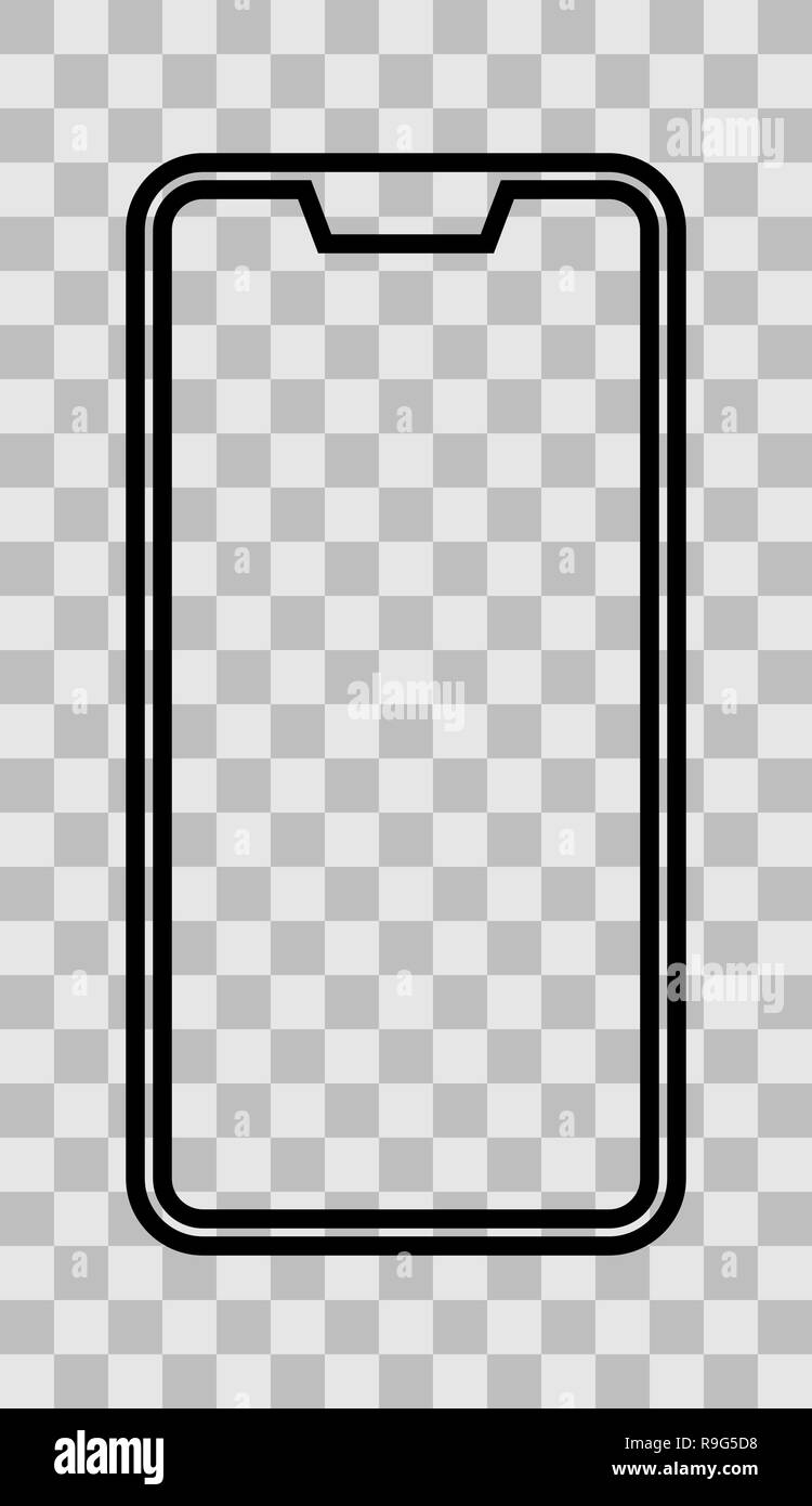 Smartphone Symbol - Schwarz einfach mit Kerbe umrissen, Lünette - weniger, isoliert - Vector Illustration Stock Vektor