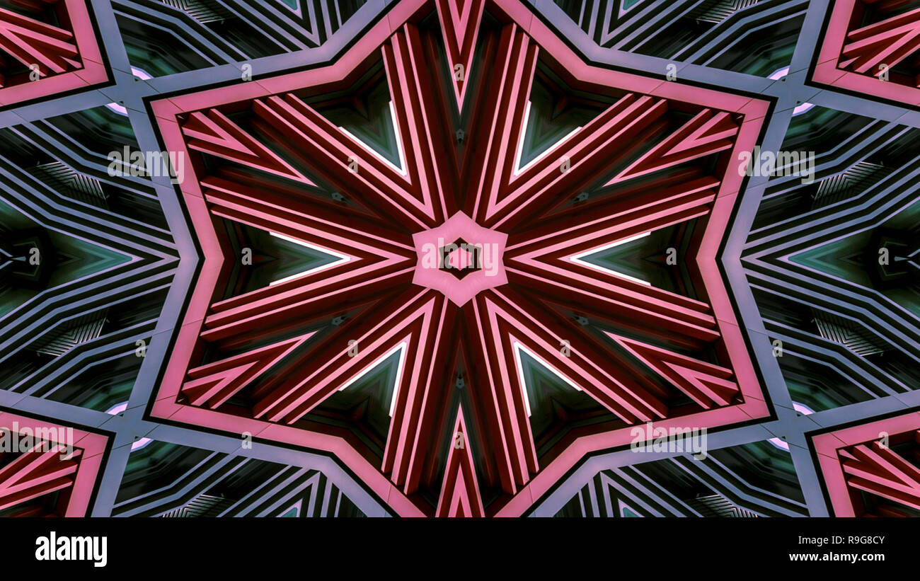 Abstrakte farbenfrohe Hypnotischen symmetrische Muster dekorative Dekorative Kaleidoskop Bewegung geometrischen Formen Kreis und Star Stockfoto