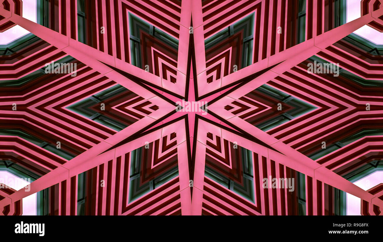 Abstrakte farbenfrohe Hypnotischen symmetrische Muster dekorative Dekorative Kaleidoskop Bewegung geometrischen Formen Kreis und Star Stockfoto