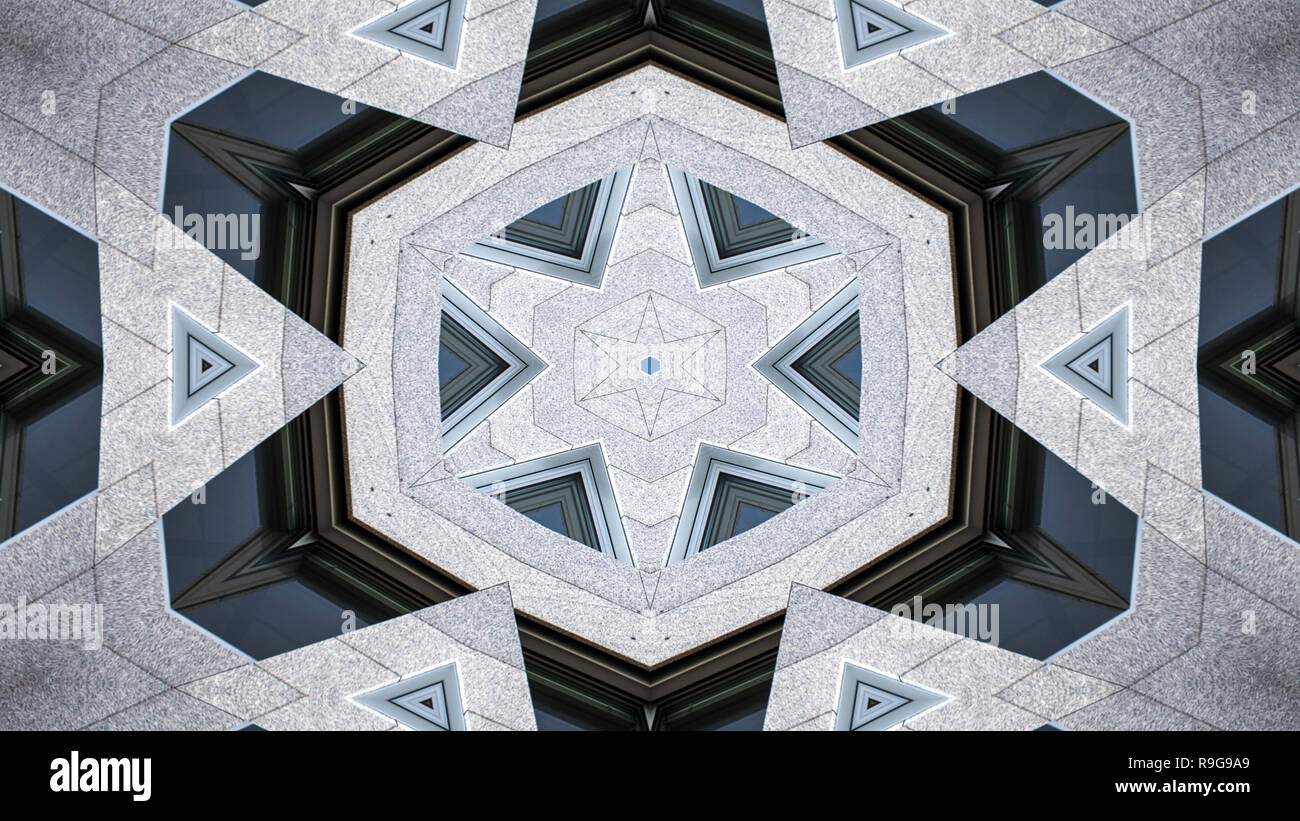 Abstrakte farbenfrohe Hypnotischen symmetrische Muster dekorative Dekorative Kaleidoskop Bewegung geometrischen Formen Kreis und Star Stockfoto