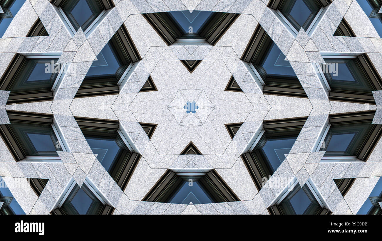 Abstrakte farbenfrohe Hypnotischen symmetrische Muster dekorative Dekorative Kaleidoskop Bewegung geometrischen Formen Kreis und Star Stockfoto