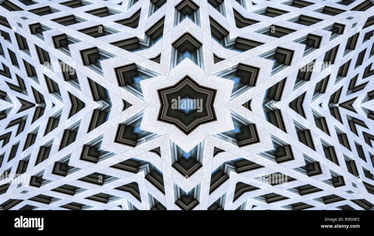 Abstrakte farbenfrohe Hypnotischen symmetrische Muster dekorative Dekorative Kaleidoskop Bewegung geometrischen Formen Kreis und Star Stockfoto