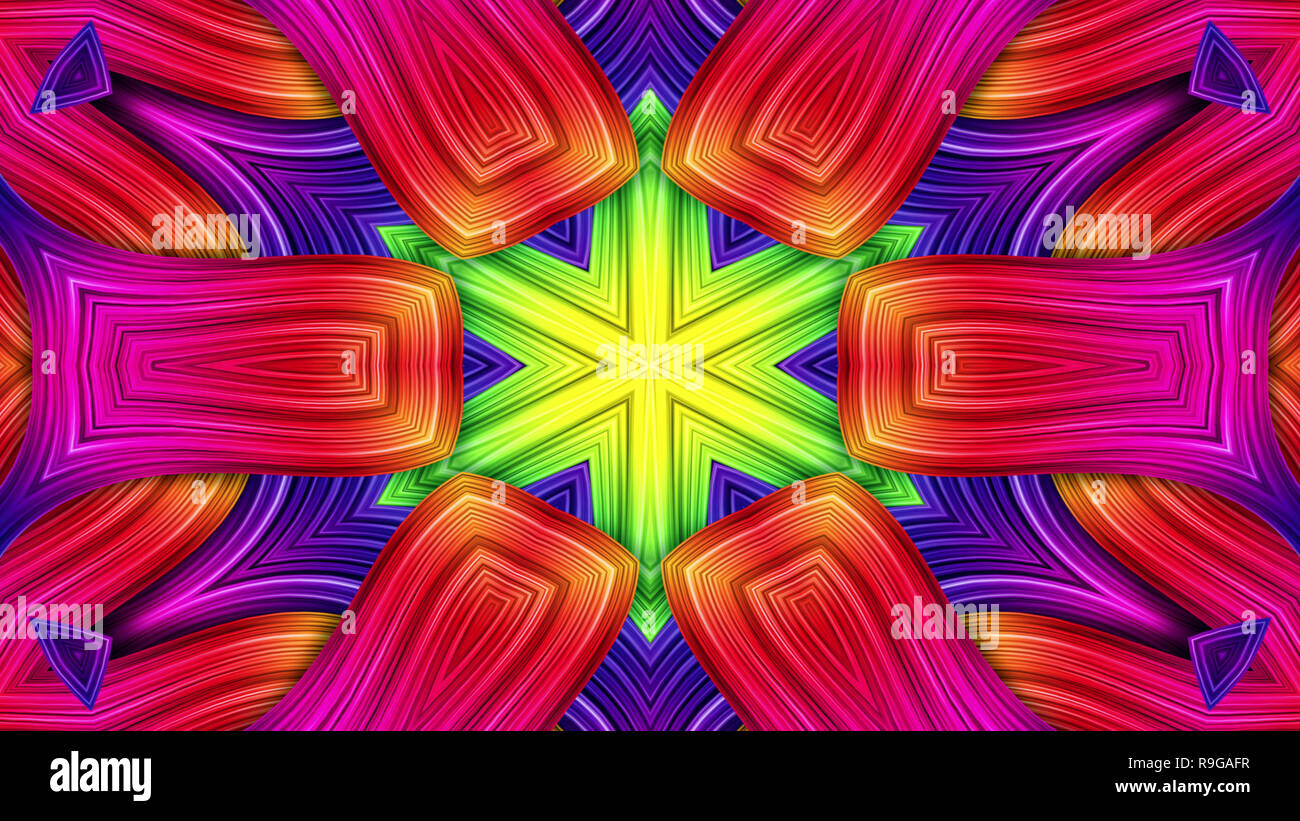 Abstrakte farbenfrohe Hypnotischen symmetrische Muster dekorative Dekorative Kaleidoskop Bewegung geometrischen Formen Kreis und Star Stockfoto