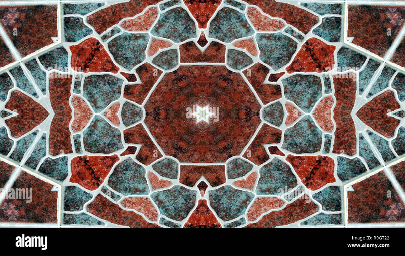 Abstrakte farbenfrohe Hypnotischen symmetrische Muster dekorative Dekorative Kaleidoskop Bewegung geometrischen Formen Kreis und Star Stockfoto