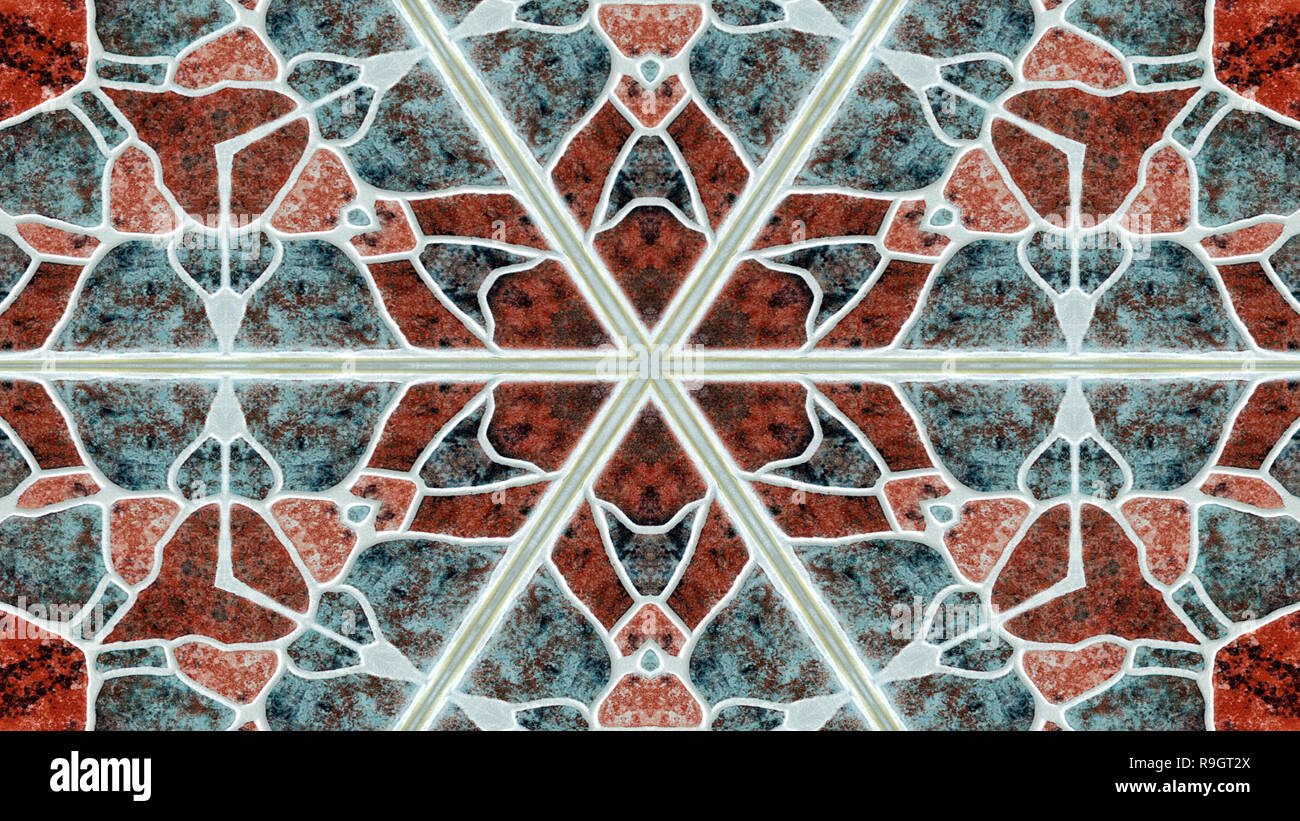 Abstrakte farbenfrohe Hypnotischen symmetrische Muster dekorative Dekorative Kaleidoskop Bewegung geometrischen Formen Kreis und Star Stockfoto