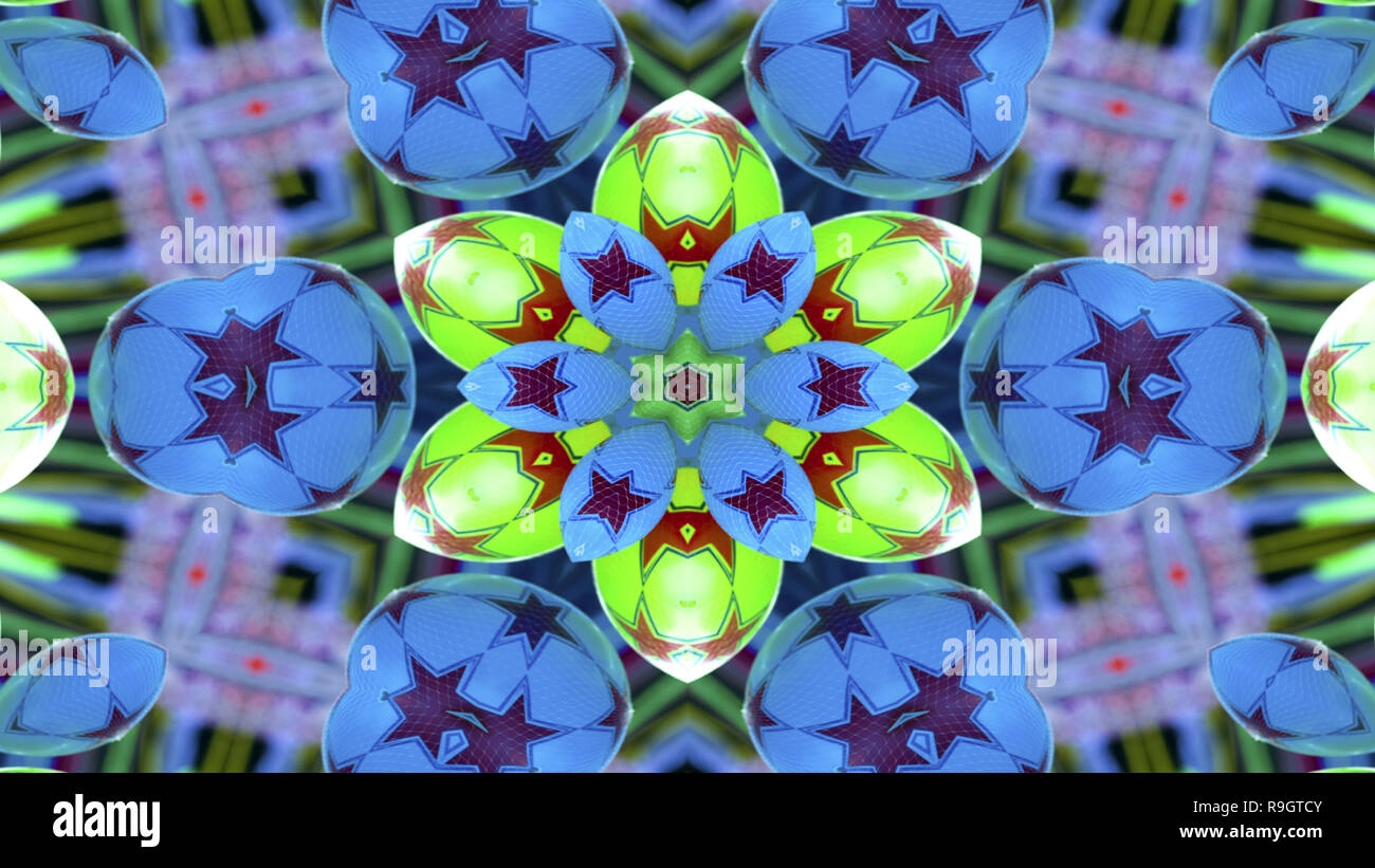 Abstrakte farbenfrohe Hypnotischen symmetrische Muster dekorative Dekorative Kaleidoskop Bewegung geometrischen Formen Kreis und Star Stockfoto