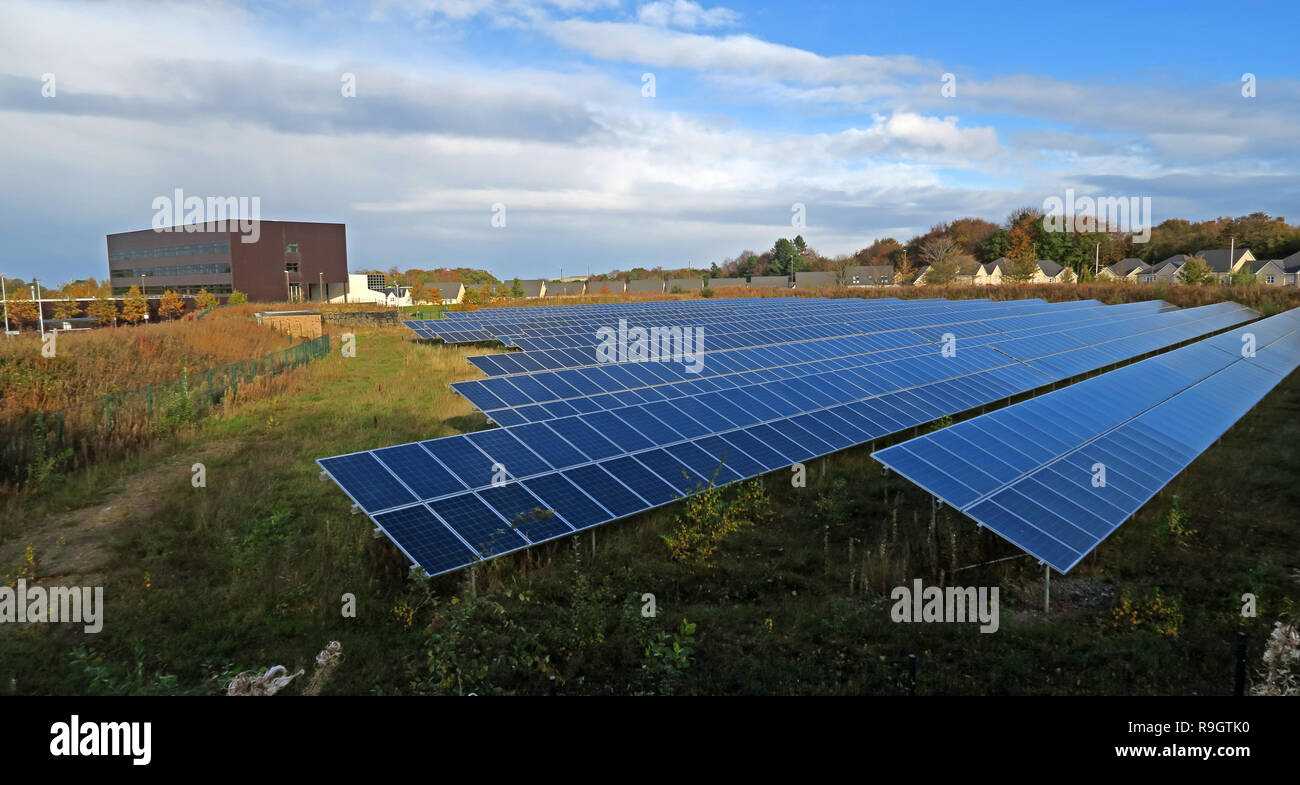 Edinburgh College Eskbank Solar Wiese, Photovoltaik PV-Installation, Dalhousie Rd, Dalkeith, Edinburgh, Midlothian, Schottland, UK, EH22 3FR Stockfoto