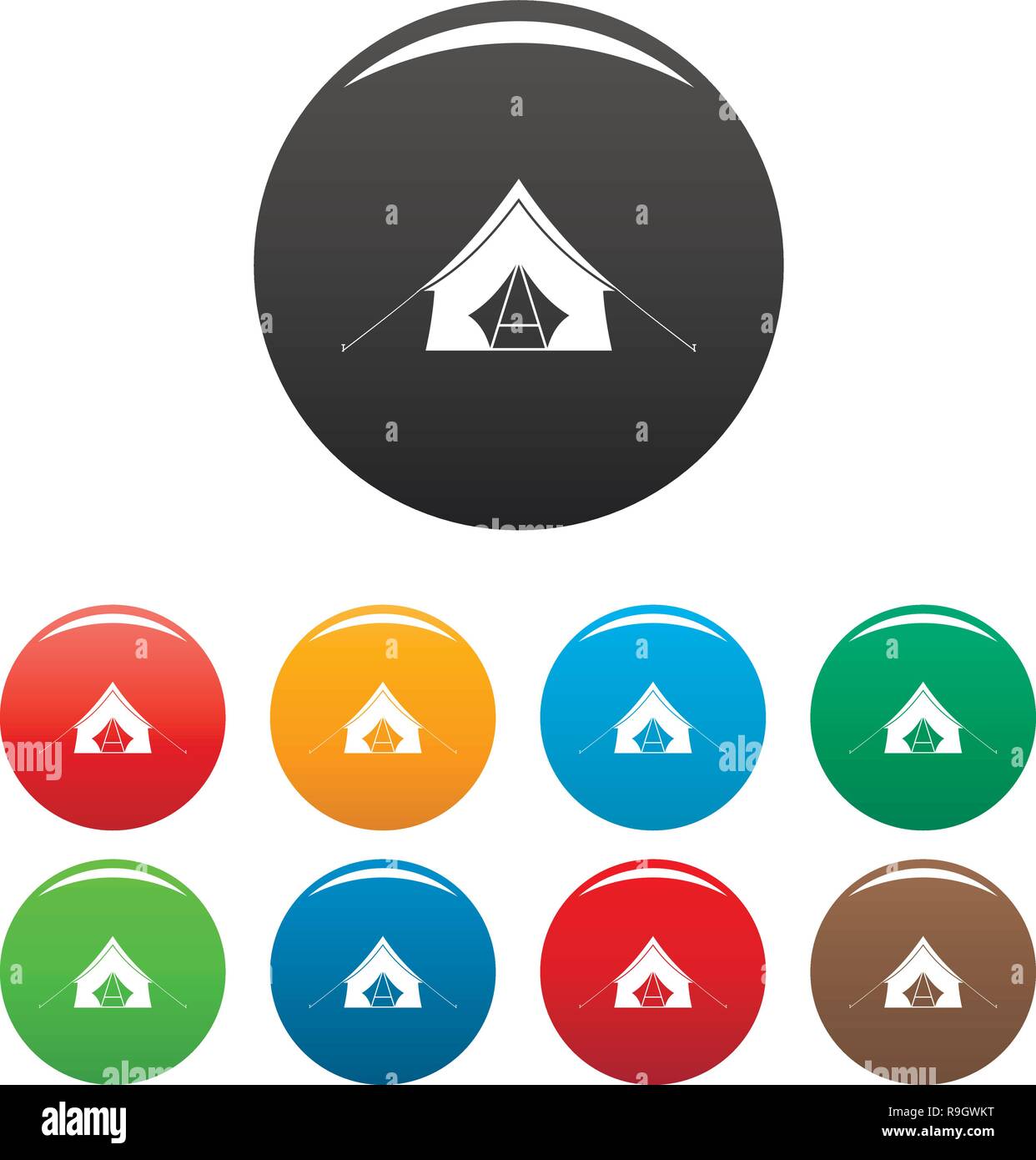 Camp zelt Icons Set 9 Farbe Vektor isoliert auf Weiss für jedes Design Stock Vektor