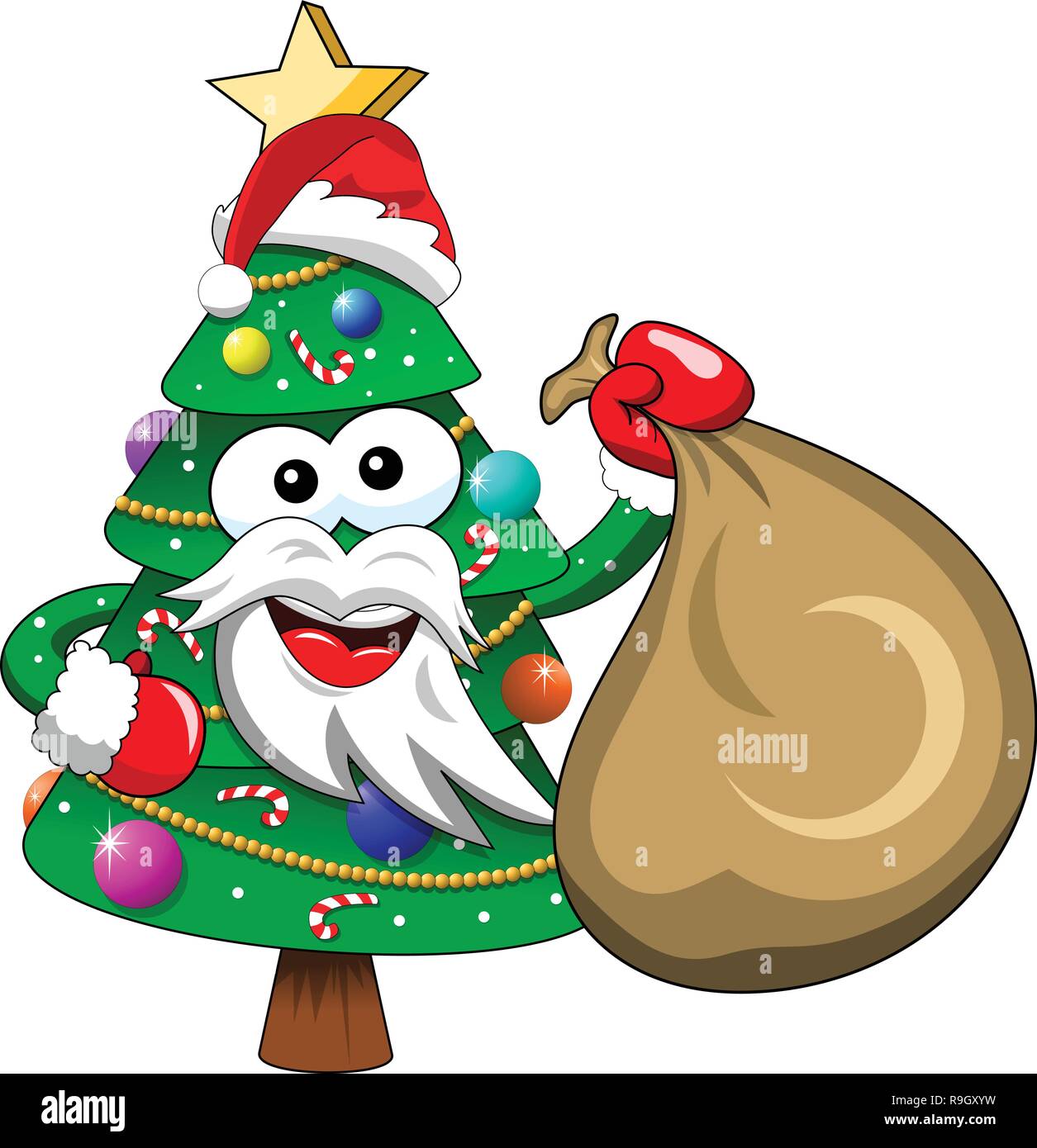 Weihnachten Oder Weihnachtsbaum Weihnachtsmann Maskottchen Charakter Holding Geschenk Sack Isoliert Stock Vektorgrafik Alamy