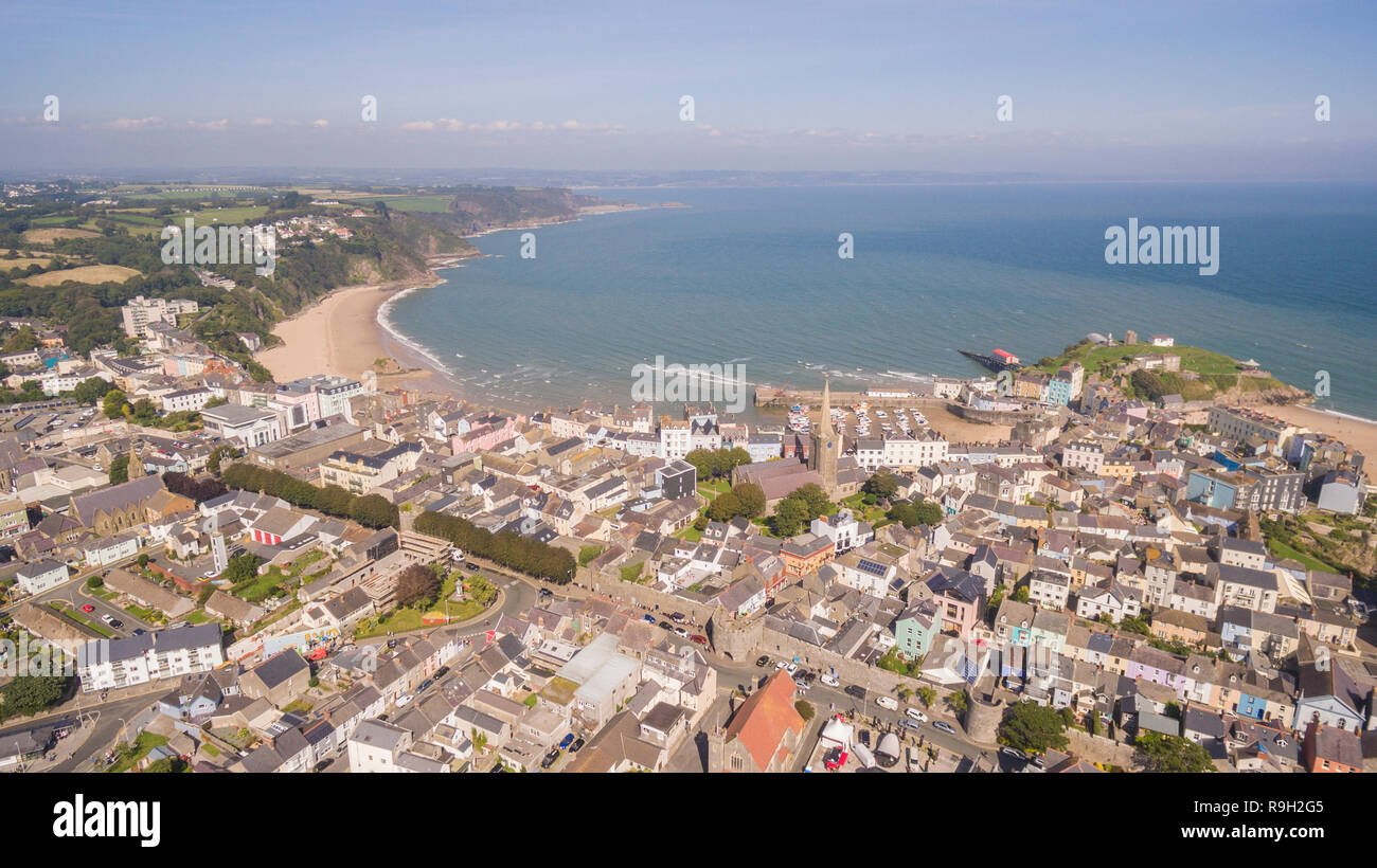 Drone Luftaufnahme von Tenby, Pembrokeshire, Wales Credit: Phillip Roberts Stockfoto