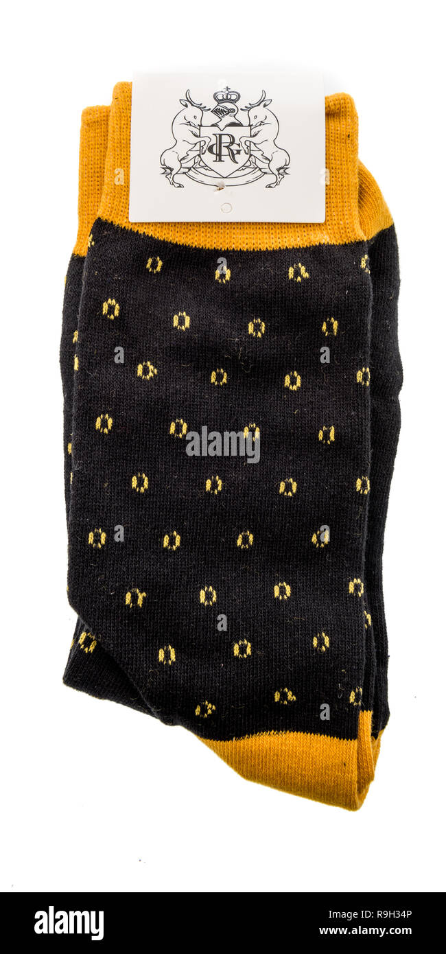 Winneconne, WI - 21. Dezember 2018: ein Paar von Rutherford Socken auf einem isolierten Hintergrund. Stockfoto