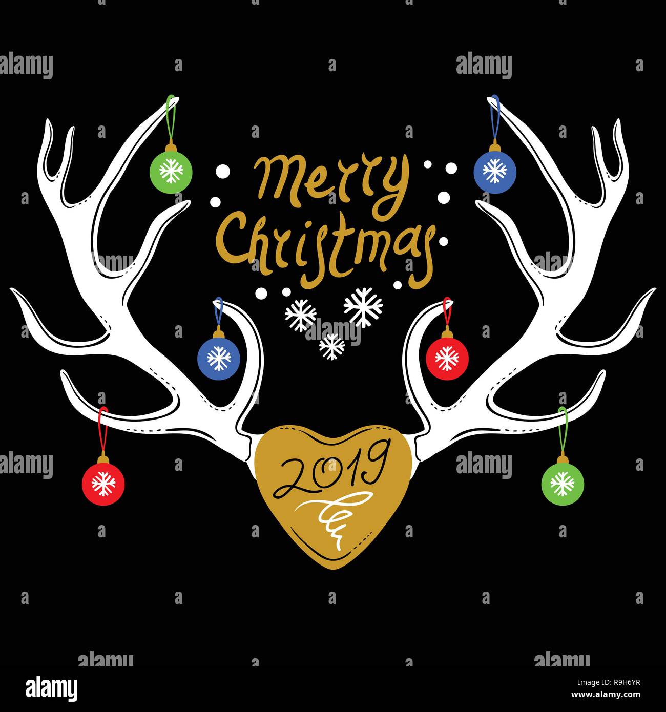 Weihnachten Design mit Rentier Geweih auf schwarzem Hintergrund Stock Vektor