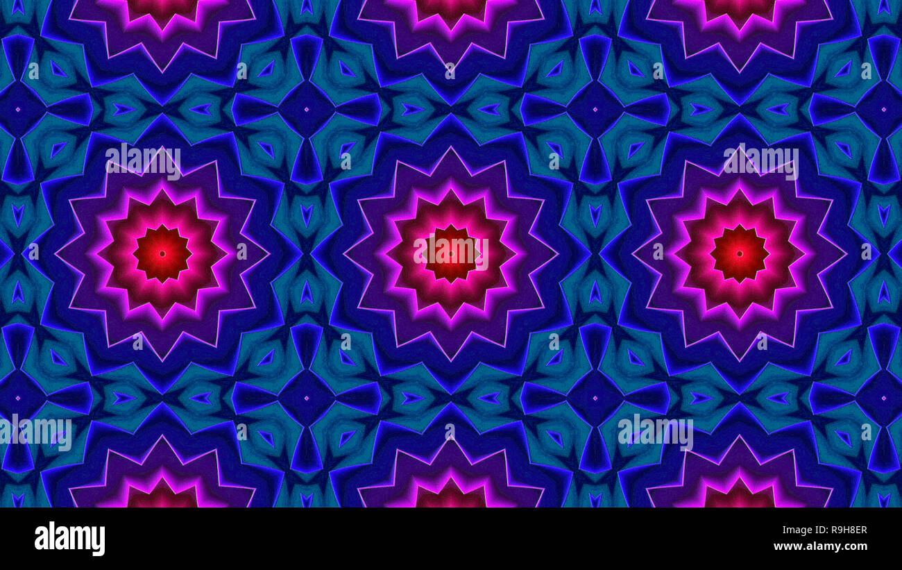 Abstrakte farbenfrohe Hypnotischen symmetrische Muster dekorative Dekorative Kaleidoskop Bewegung geometrischen Formen Kreis und Star Stockfoto